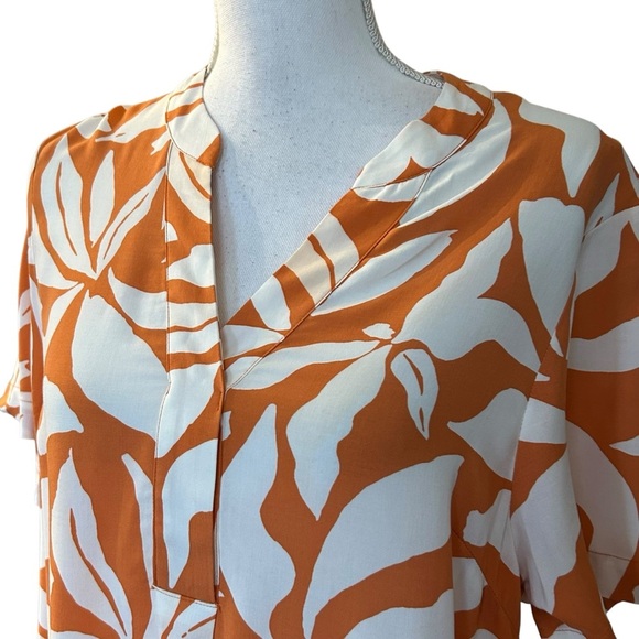 NEW H&M VISCOSE TUNIC SHORT SLEEVE DRESS WOMEN SZ XS IN ORANGE PATTERN Relaxed - Picture 4 of 11